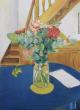 Bouquet de fleurs sur une table ,dans la salle à manger.
 Huile sur toile 55X46 cm